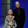 Ro London - Tippi Hedren wearing White Tiger silk gown with James Cromwell